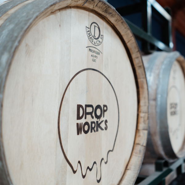 Barrels in the DropWorks Distillery